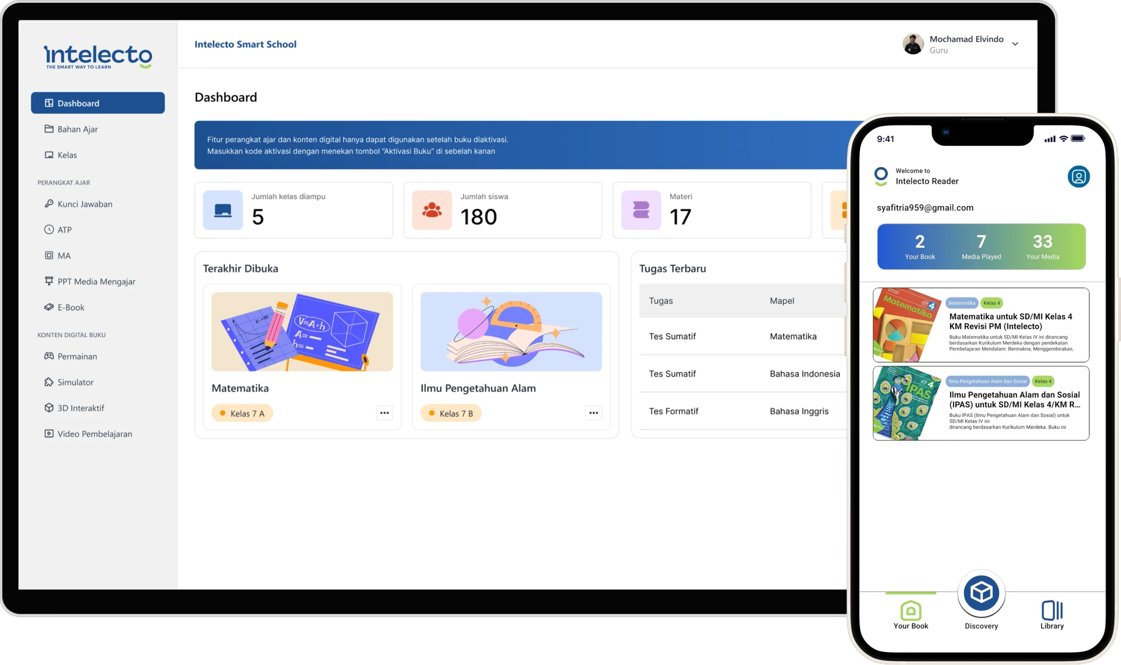 Intelecto LMS pada laptop dan Intelecto Reader pada ponsel